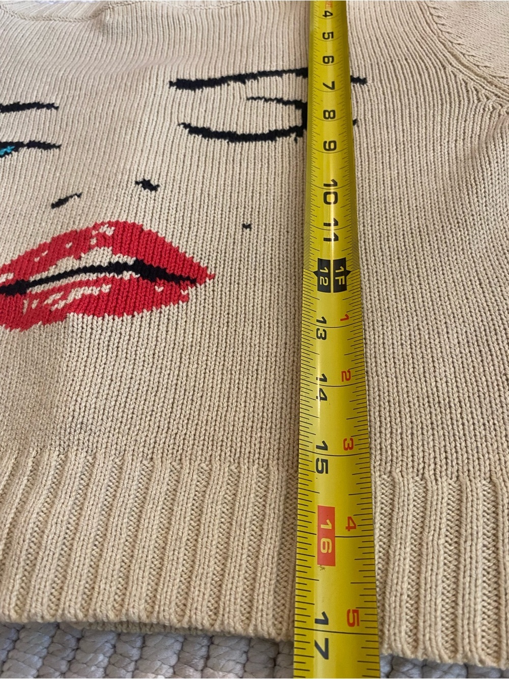 RARE Vintage Betsey Johnson Marilyn Monroe Wink Cropped Sweater Cream sz L Y2K - Picture 8 of 16